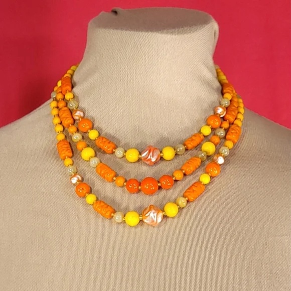 Vintage 1950s German 3 Tier Tangerine Bib Choker - Picture 1 of 8